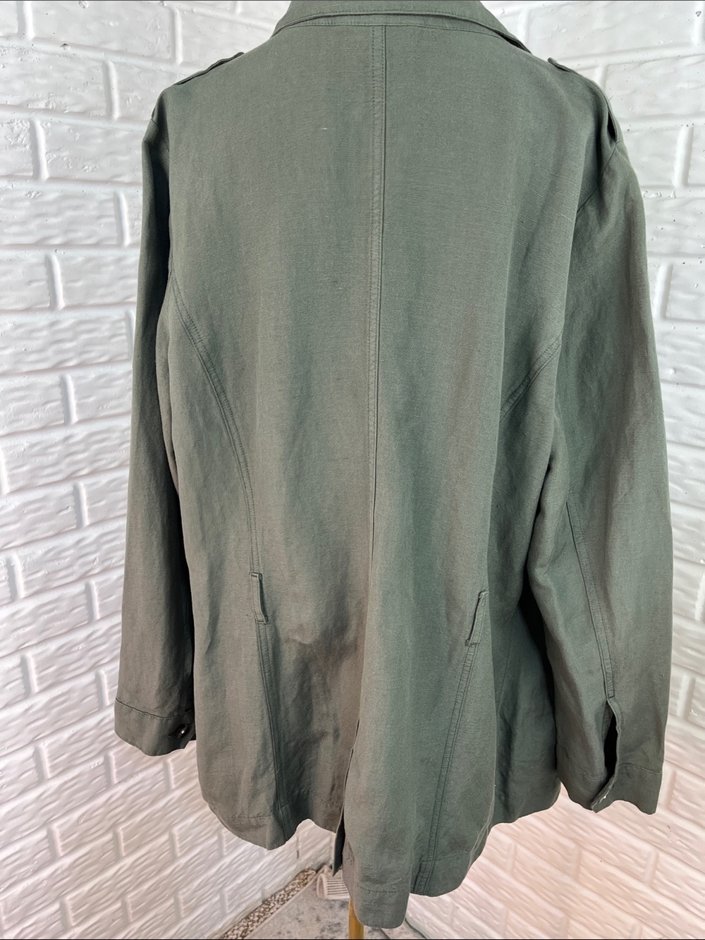 J. JILL UTILITY JACKET ARMY GREEN MILITARY SAFARI BUTTON UP LINEN BLEND SZ LG - Picture 8 of 13
